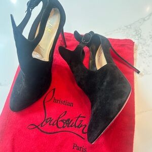 Authentic Christian Louboutin, Black Suede Heels - Size 9